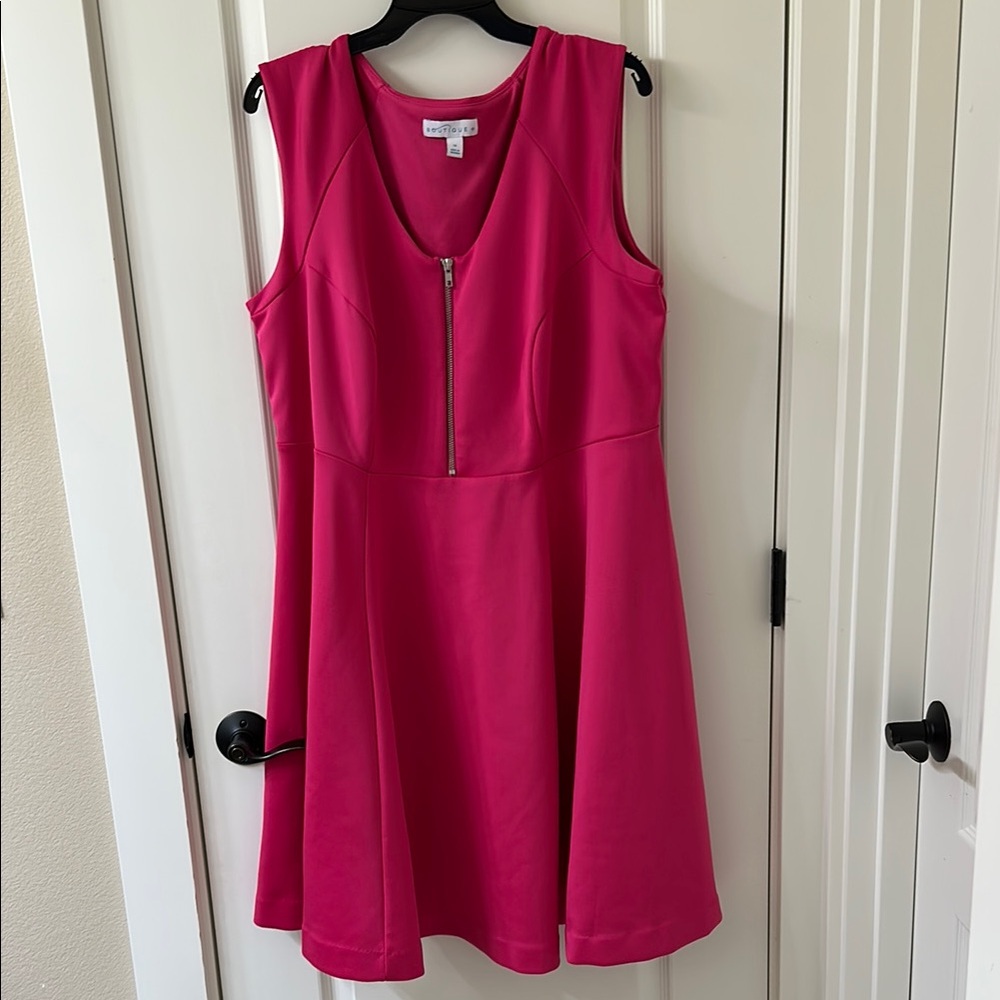 Pink Sleeveless Jersey Shift Dress with Zipper closure.